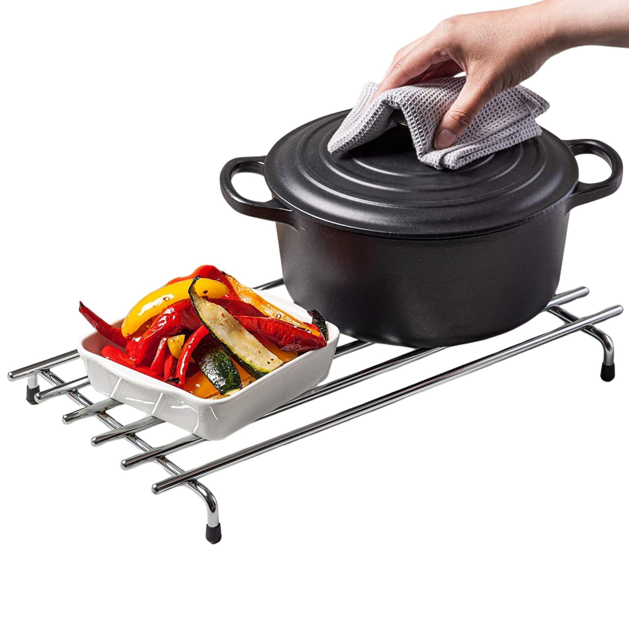 Kilo Deluxe Chunky Chrome Trivet with Protective Rubber Feet 42x20cm, Extra Large