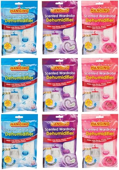 LND Gifts Set of 9 Scented Hanging Wardrobe Dehumidifiers Lavender Linen Rose