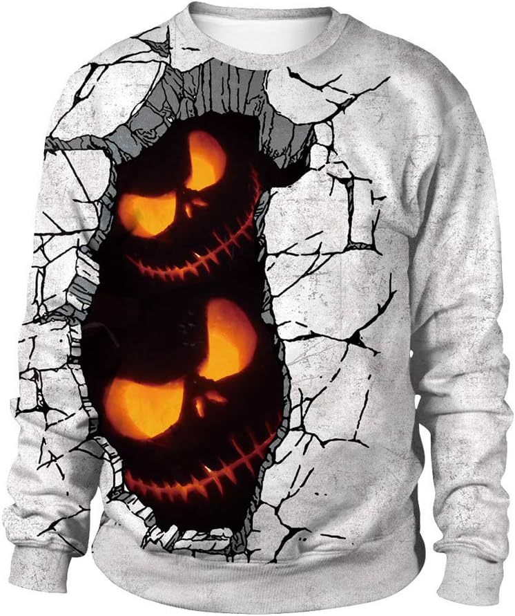 LINK Teen Girls Halloween Pumpkins 3D Printing Crewneck Sweatshirt Blouses Tops
