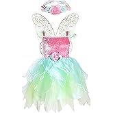 DJDLPARTY Fairy Costume for Girls with Flower Headband and Butterfly wing, Fairy Dresses for Birthday Halloween Cosplay