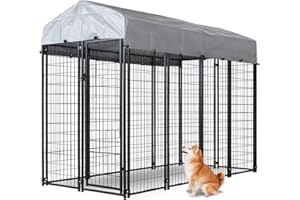 KICARI Large Dog Kennels Outdoor,Welded Wire Dog House with Roof&Secure Lock,Heavy Duty Galvanized with Powder Coat Dog Enclosures for Outside Backyard (8'L x 4'W x 6'H)