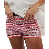 GRMLRPT Women's Striped Micro Shorts Shorts Y2K Knit Low Rise Mini Crochet Short Color Block Stretchy Loungewear