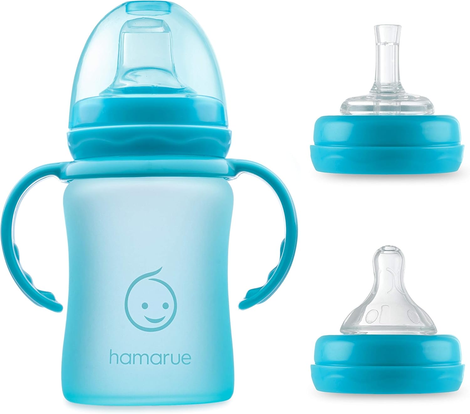 Hamarue 3-in-1 Glass Sippy Cups for Toddlers | Silicone Coated Anti-Break Glass Baby Bottles | Non-Toxic Glass Cup With Straw | Baby Bottles Glass Straw Cup | Baby Glass Bottles (Teal, 6 oz)