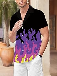 LuckLemocor Fire Button Up Shirt Men Casual Bowling