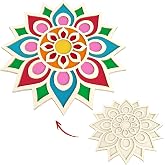 Sophena Rangoli Mat Indian Diwali Decor for Home 12 Inch, Wooden Mandala Floral Rangolis Stencils Template Board Reusable Rangoli Sand Art Craft Kit New Year Festival Pooja DIY Home Floor Decoration