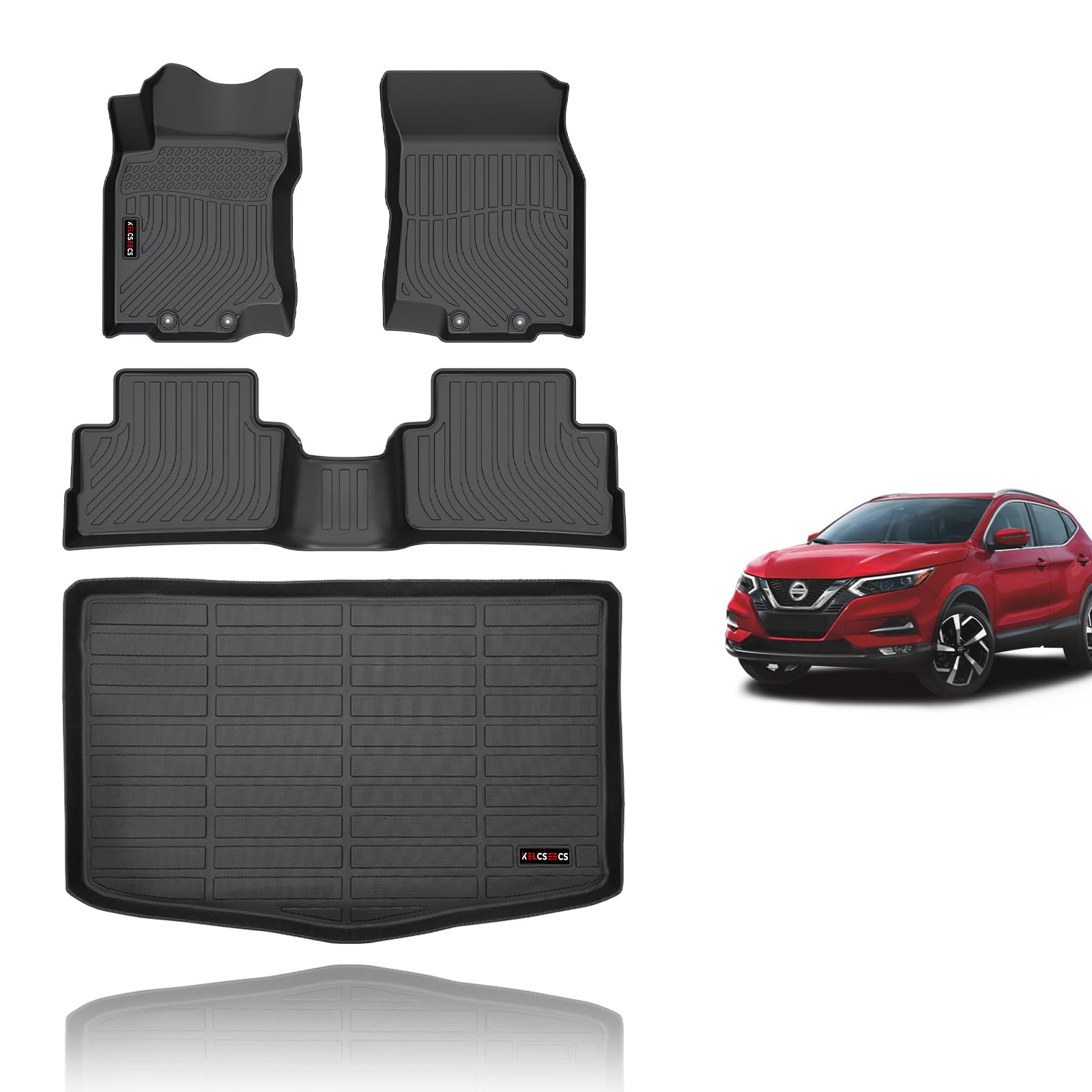 KELCSEECS Floor Mats & Cargo Liner for 2017 2018 2019 2020 2021 2022 Nissan Rogue Sport(Only Fit Cargo Mat in Lower Deck) Car Mats Trunk Mat Rogue Sport All Weather Floor Mats Trunk Liner Image