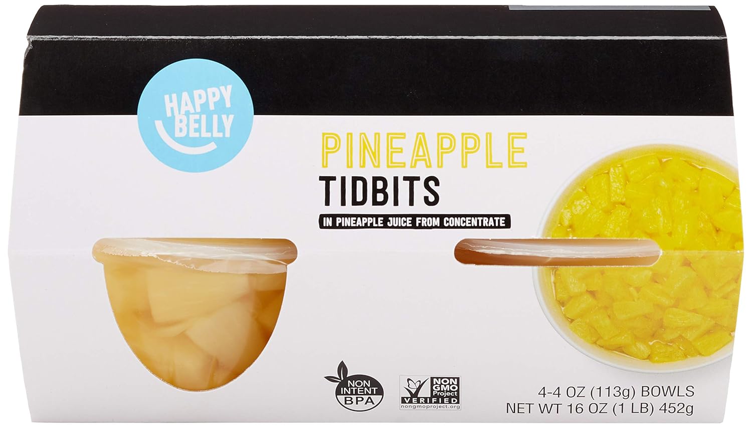 Amazon Brand - Happy Belly Pineapple Tidbit, 4-4oz bowls