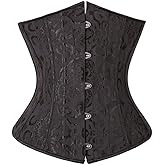 Everbellus Womens 24 Spiral Steel Boned Satin Underbust Waist Training Brocade Corset