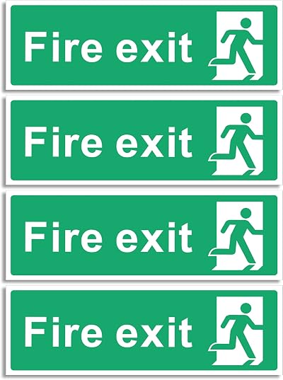 Rubigo Fire Exit Sign 30x10cm No Arrow Self Adhesive Vinyl 4 Pack