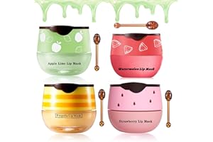 MINFEI Bee Lip Balm Honey Pot, Honey & Strawberry & Watermelon&Lime Lip Mask Overnight Moisturizing Lip Sleep Mask with Stick Hydrating & Prevention Dry and Cracked Lip Scrubs Exfoliator