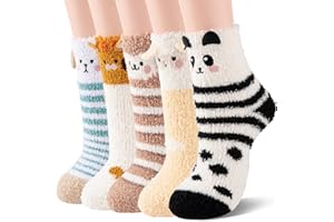 Comfoex Kids Fuzzy Socks Girls Slipper Soft Fluffy Cozy Cabin Warm Winter Home Socks 5 Pairs for Age 4-14