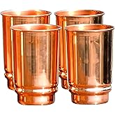SAJTOX Pure Copper Tumblers Set of 4 | 350ml (11.8oz) | Handmade Ayurvedic Drinkware for Health & Wellness | Travel Copper Cups