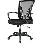 Home Office Chair Mid Back PC Swivel Lumbar Support Adjustable Desk Task Computer Ergonomic Comfortable Mesh Chair with Armrest (Dark Black)