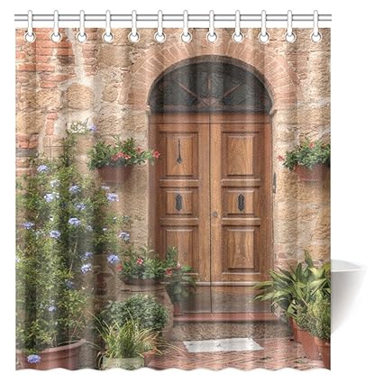 Interestprint Tuscan Decor Shower Curtain Medieval Facade Italian