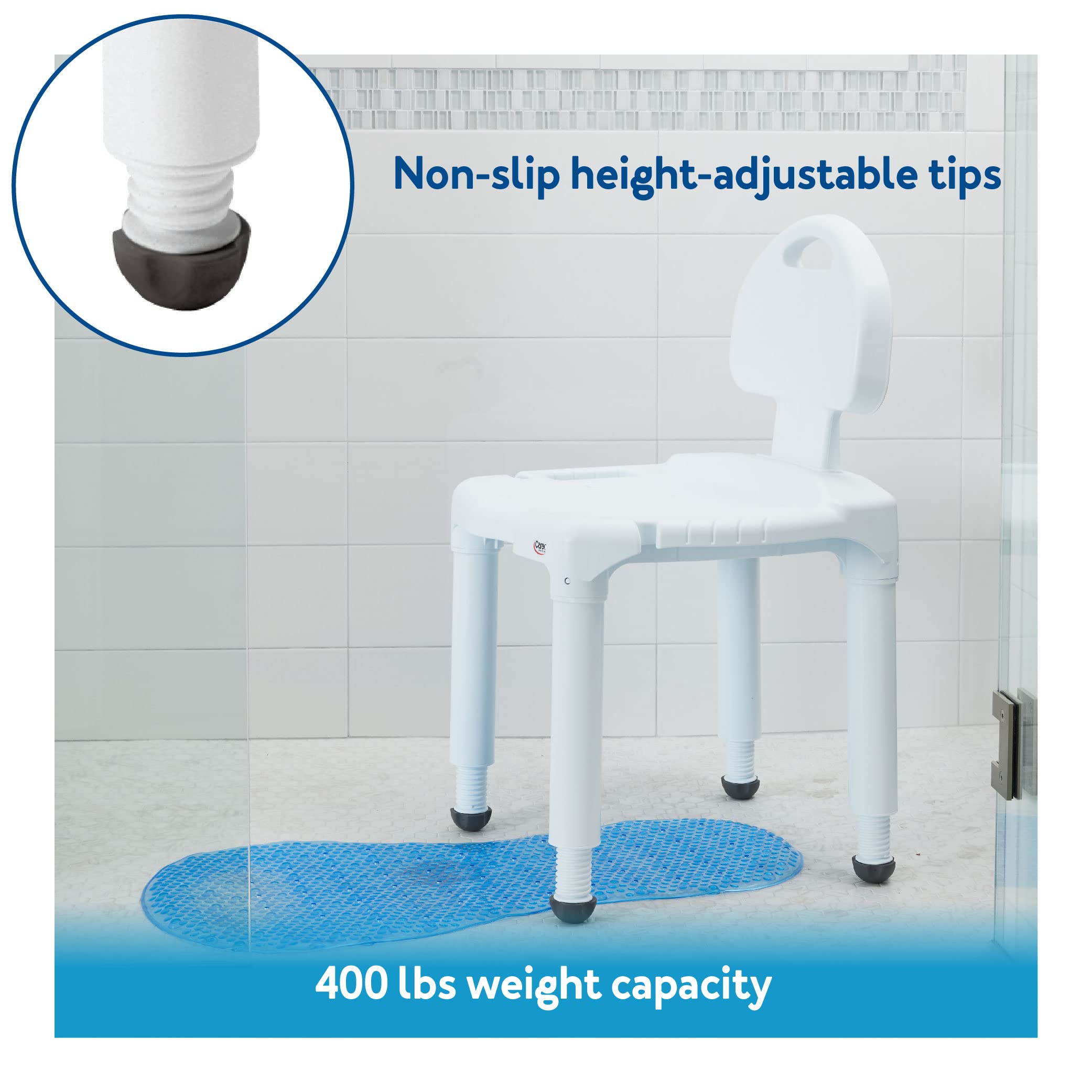 Carex Bath Seat And Shower Chair with Backrest for Seniors, Bath Chair For Elderly, Disabled, Handicap, and Injured Persons, Supports Up To 400lbs, Shower Seat For Inside Shower, Made in USA