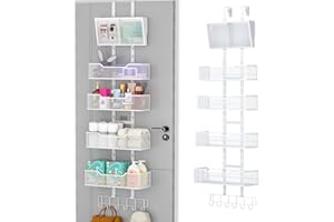Adjustable Over The Door Organizer, Hanging Door Storage with PVC Pocket and 4 Metal Baskets Wall Mount, Closet Door Organize
