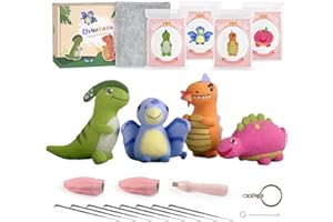 Maziky Needle Felting Kit for Beginners 4PCS Dinosaur Wool Felting Kit with Step-by-Step Video Tutorials for Adults Felting Supplies (4P, Dinosaur)