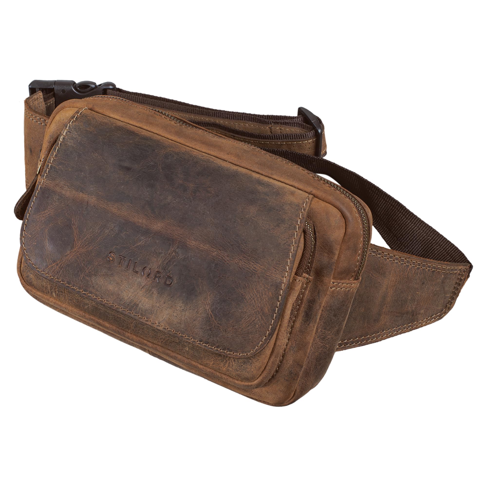 STILORD 'Boston' Leather Vintage Waist Bag for Men and Women for 8.4 inch Tablets and Smartphones, Colour:Calais - Brown