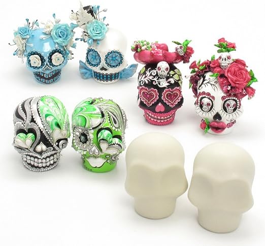 3 Pairs Unpainted Ceramic DIY Skull Wedding