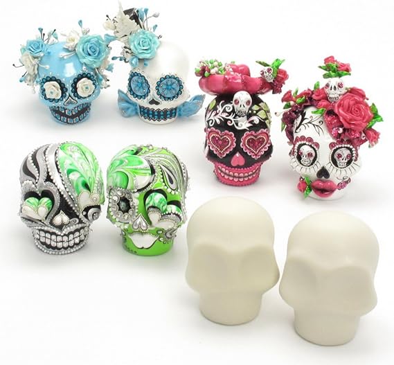 3 Pairs Unpainted Ceramic DIY Skull Wedding