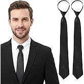 DOPENSPI 2 Pcs Pre-Tied Necktie for Men, Adjustable Zipper Tie 3 Inch Wide Solid Color Neck Tie for Business Wedding Neckties