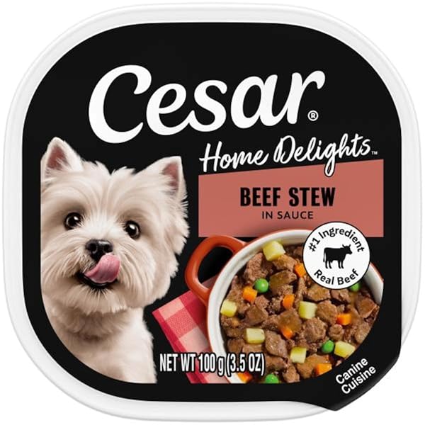 CESAR HOME DELIGHTS ADULT SOFT WET DOG FOOD BEEF STEW, 3.5 OZ. EASY PEEL DOG FOOD TRAY