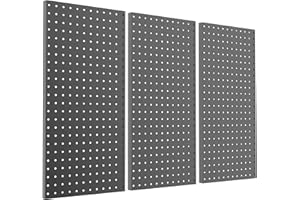 Pegboard Smith Metal Pegboard Panels 12" x 24", 3 Pack Black Wall Mounted Tool Organizer Boards, Heavy Duty Tool Storage Peg Board for Garage, Workbench, Office, Fits 1/4" Peg Hooks