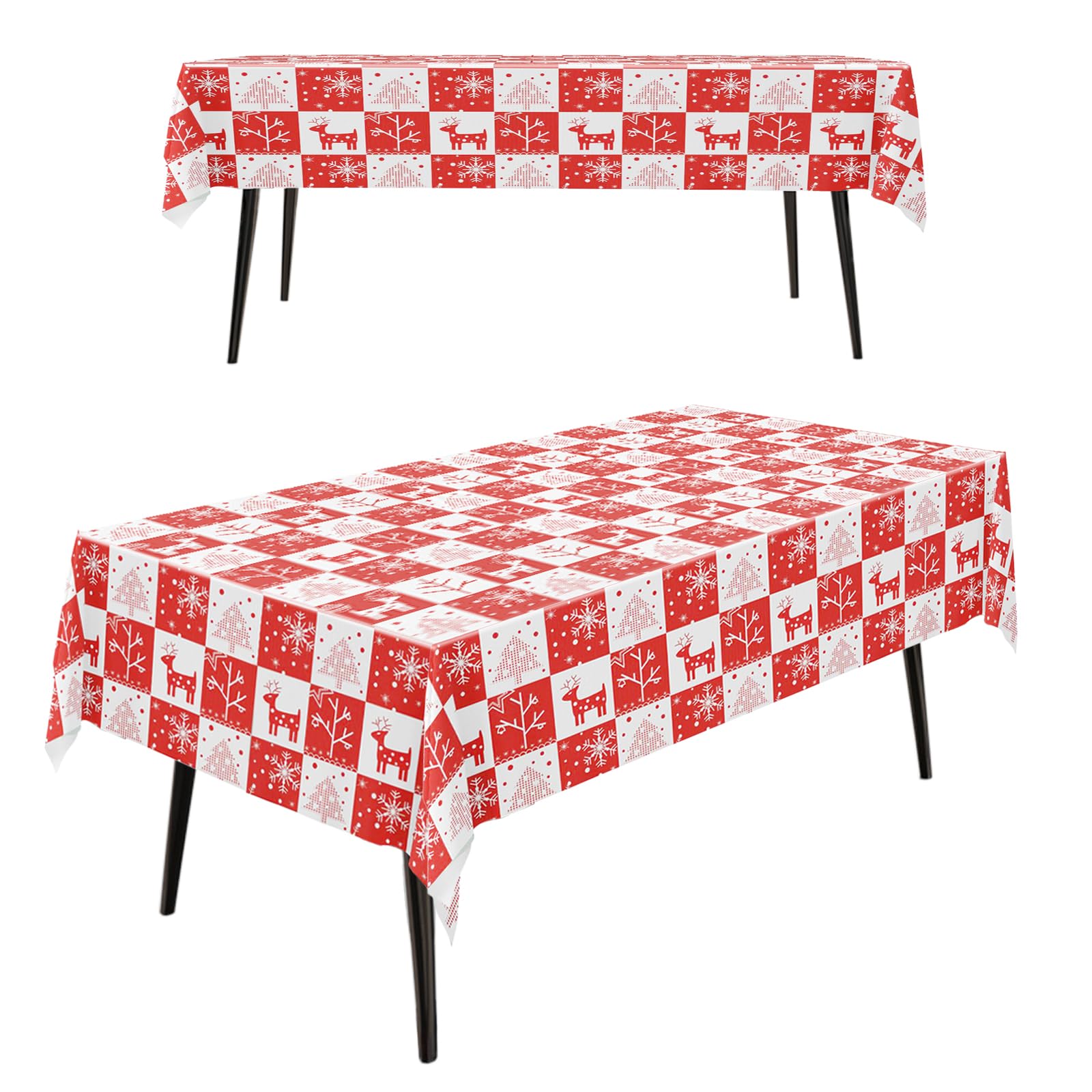 2Pack Christmas Table Cloth, 54x72in Red and White Plaid Elk Party Tablecloth for Kids' Birthday Parties
