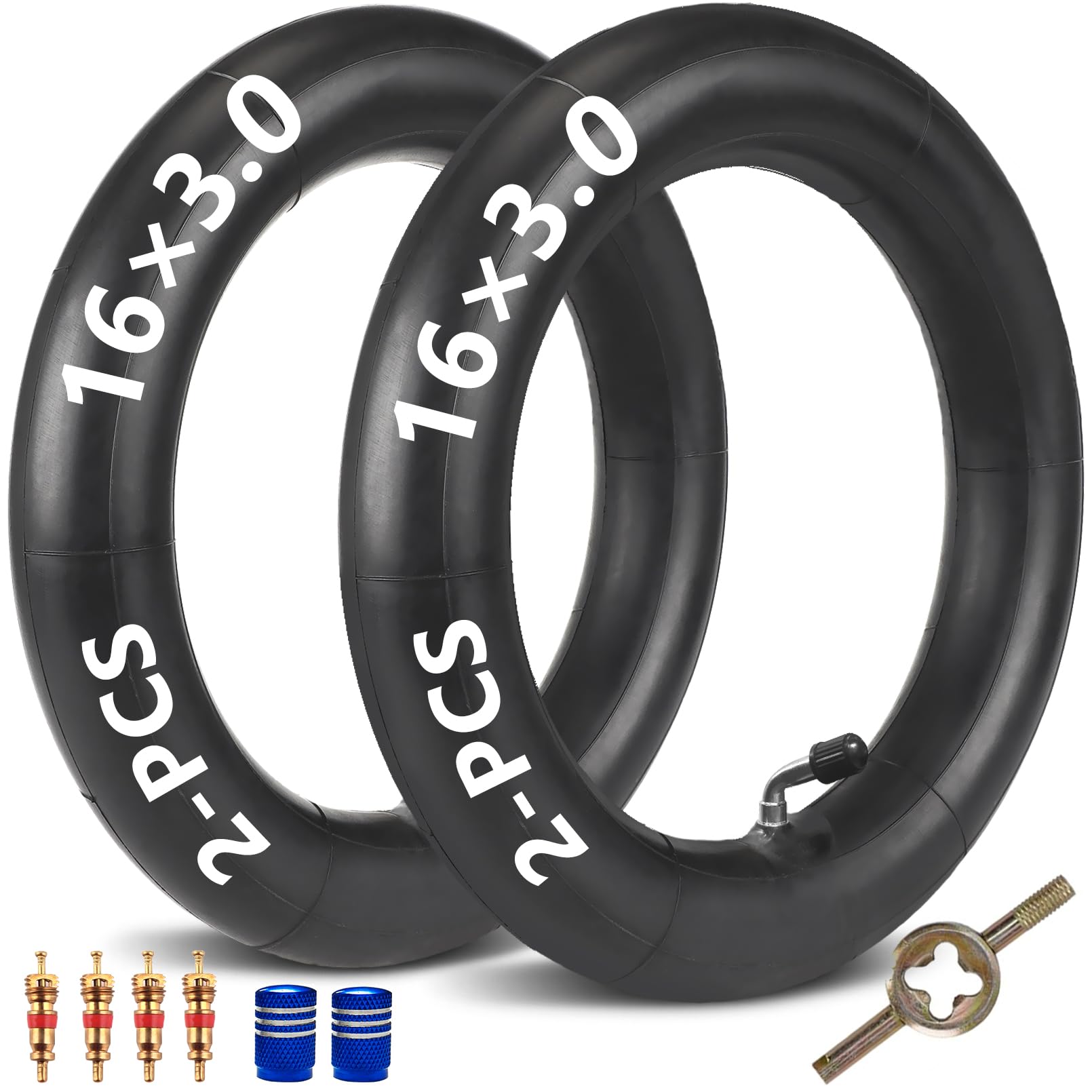 Photo 1 of 16x3.0 Inner Tube, 16 x 3.0 Bike Tube with Bent Valve Stem Compatible with 16x3.0 16x3.25 16x3.5 E-Bikes Electric Scooters Mopeds Kids Chopper Bikes and Folding Bikes 2Pcs