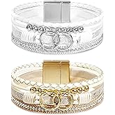 COAUXOG 2Pcs Boho Bracelets Woven Leather Multi-Layer Wrap Bracelet Heart Shape Inlaid Rhinestone Stackable Fashion Women Bracelet Jewelry