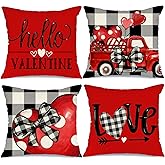 Buffalo Plaid Pillow Covers 18x18 Set of 4 Polka Dot Red Heart with Bow Love Truck Valentine Pillows Decorative Throw Pillows Valentines Day Decorations G169-18