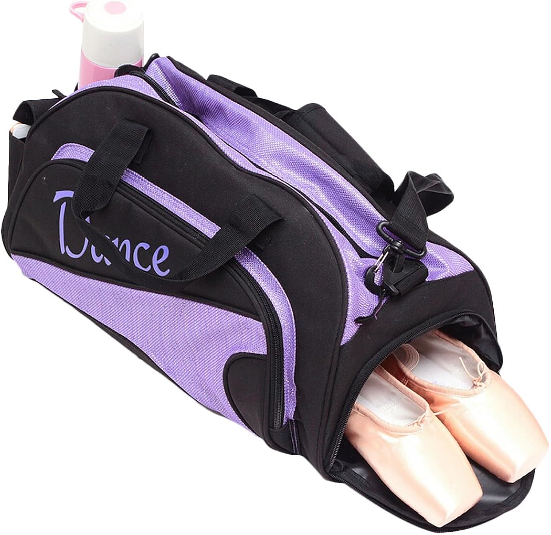 kilofly Girl's Ballet Dance Sports Gym Duffel Bag Travel Carry On + Handy Pouch, Purple, 18.9 inch - Image 3