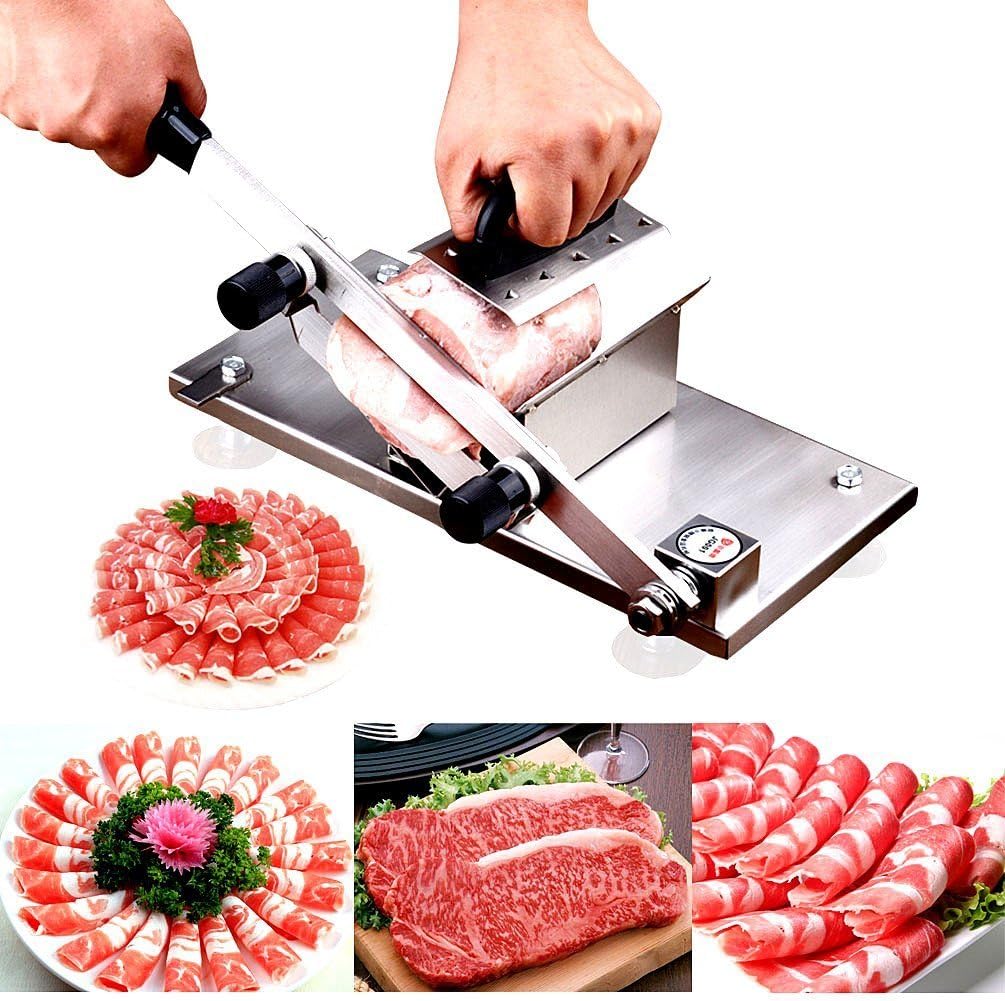 NIUIEME Manual Frozen Meat Slicer, Stainless Steel Beef Mutton Slicing Machine Vegetable Meat Cheese Food Hand Slicer for Home Kitchen,Restaurant and Outdoor Barbecue