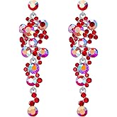 Flyonce Women's Crystal Wedding Bohemian Boho Floral Chandelier Long Dangle Earrings