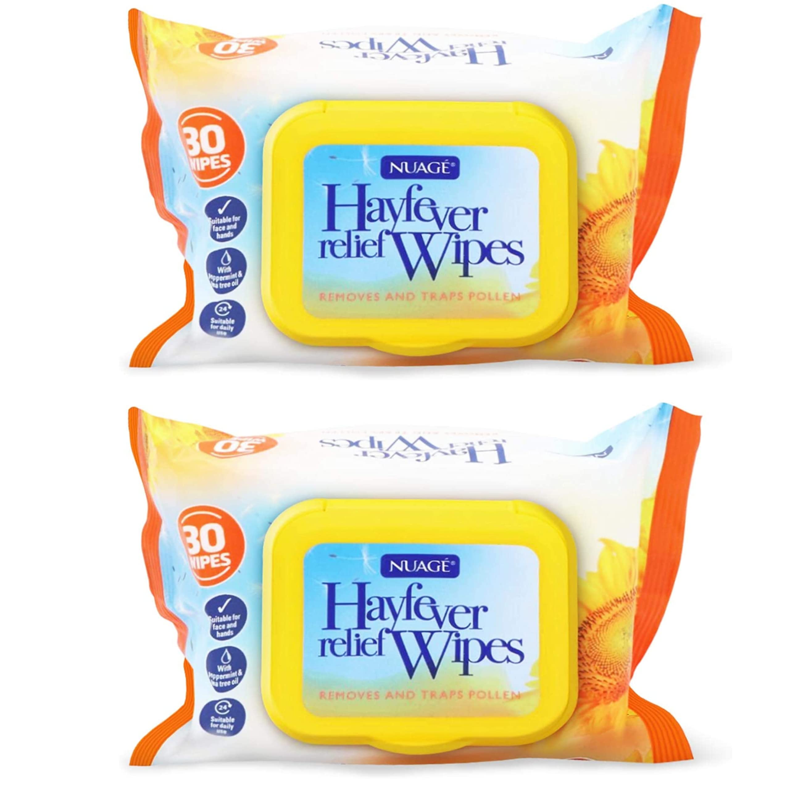 Nuage Hayfever | Allergy Relief Wipes | Natural Remedy for Hay Fever 30 Wipes | Resealable Pack | Suitable for Face and Hands | Pack of 2 (60 Wipes in Total)