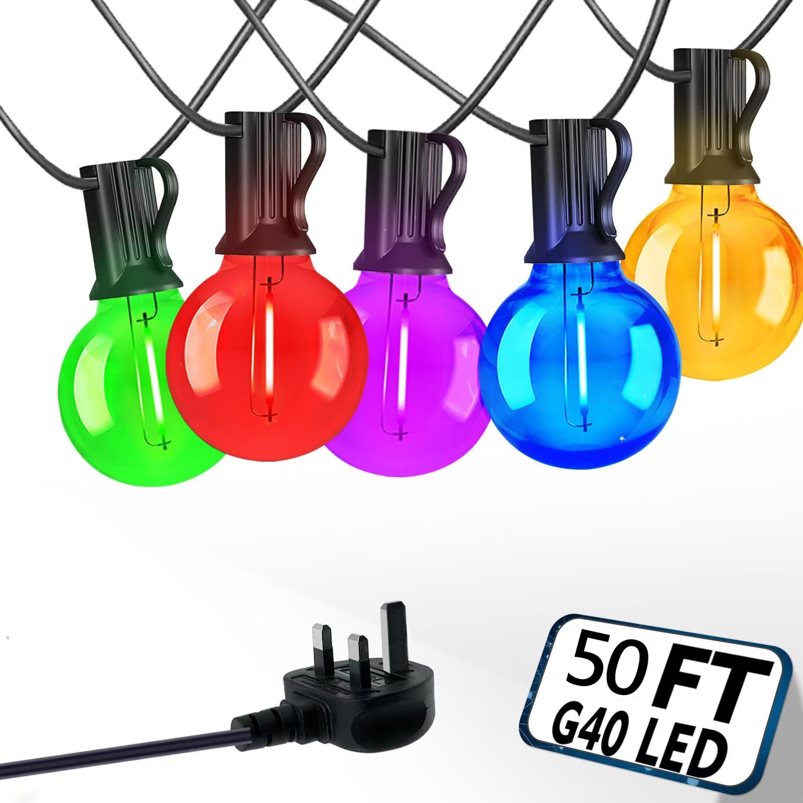 ZOMELIT Garden String Festoon Lights Outdoor - 50ft Outside Lights Mains Powered Coloured 25+5 G40, Shatterproof Waterproof christmas Decoration for Gazebo Patio Balcony Party