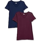 Amazon Essentials Women's Regular-Fit Short-Sleeve T-Shirt (Crewneck and V-Neck Options), Multipacks