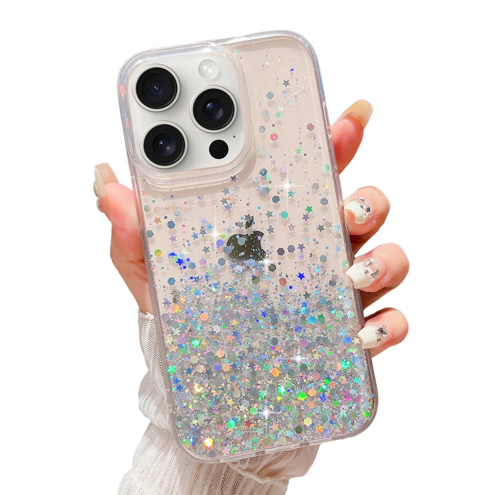 LCHULLE for iPhone 15 Pro Max Case Girls Women Glitter Bling Clear Cover Cute Crystal Slim Fit Bumper Silicone Case for iPhone 15 Pro Max 6.7inch 2023,Clear — image 1