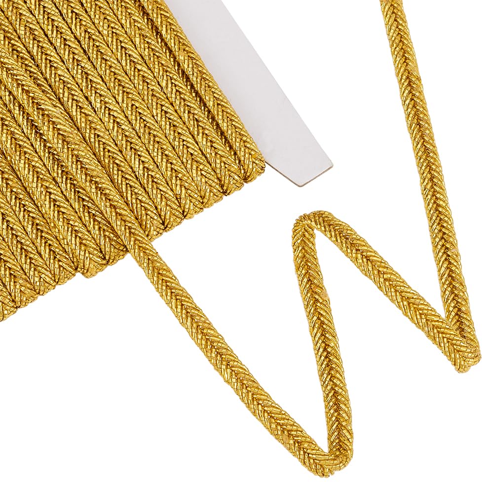 FINGERINSPIRE 10Yards/9.1M Metallic Gimp Braid Cord Trim 4.5mm Wide Thread String Golden Metallic Tinsel Cord Lace Polyester Beading String Knotting Cord for Hair Decor Costume Craft Embellishment