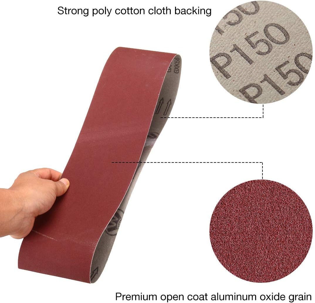 Aluminum Oxide Sanding Belts, 4-Inch x 36-Inch 80/120/150/240/400 Assorted Grits (10 Pack) - - 
