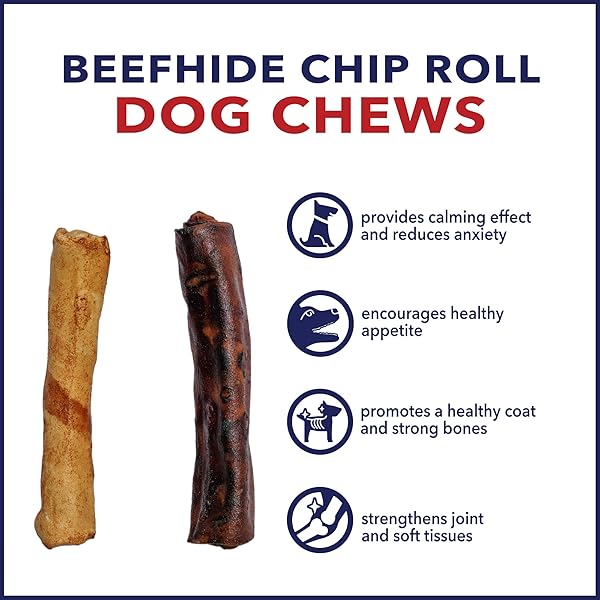 PET FACTORY 100% MADE IN USA BEEFHIDE 5″ CHIP ROLLS DOG CHEW TREATS – BEEF & CHICKEN FLAVOR, 20 COUNT/1 PACK