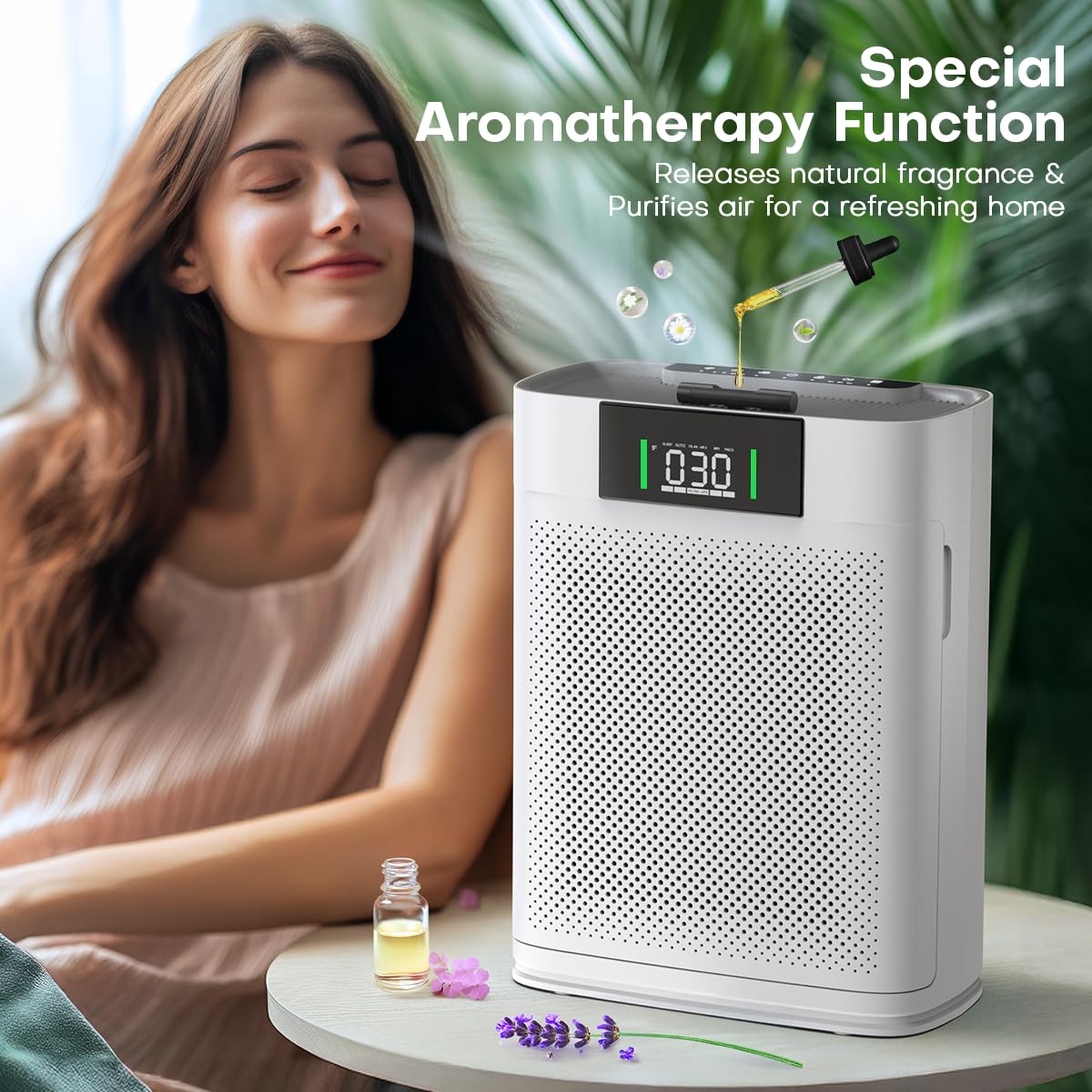 Air Purifier for Large Room up to 1500 Sq Ft, H13 True HEPA Filter, Honeyuan Air Purifiers for Pets, with PM 2.5 Display Air Quality Sensor, Aromatherapy, Child Lock, ZY3866G, White