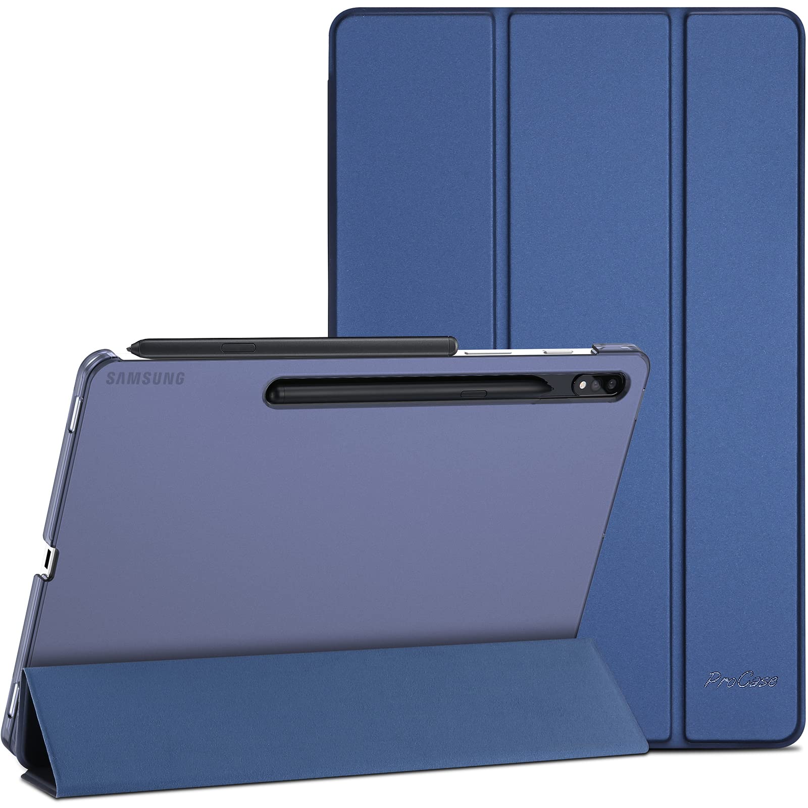 ProCase Case for Galaxy Tab S7/S7 Plus/S8 Plus 12.4 inch, Ultra Slim Lightweight Cover with Translucent Frosted Back - Navy