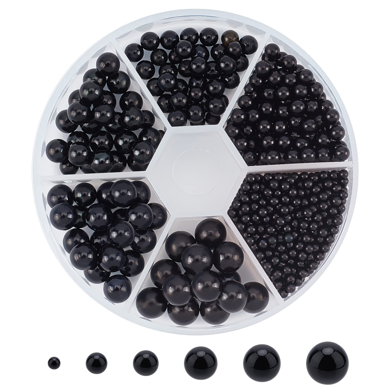 PandaHall Elite About 1113 pcs 6 Sizes No Holes/Undrilled Imitated Round Acrylic Pearl Beads for Vase Fillers, Wedding, Party, Home Decoration, Black (2.5mm, 4mm, 5mm, 6mm,7mm, 8mm)