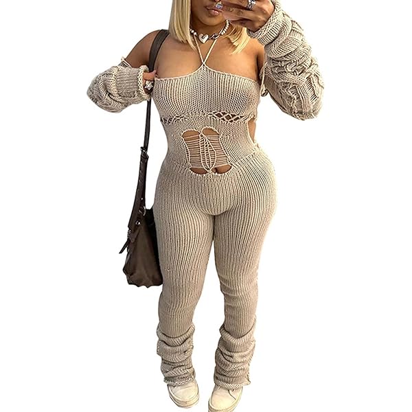 Amazon.com: Hotheart Womens Sexy Halter Long Sleeve Solid Color