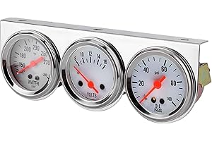 Universal Triple Gauge Set White Dial 3 in 1 Kit for Hot Rods and Classics Engines Chrome Housing Water TempVoltsOil Press Me