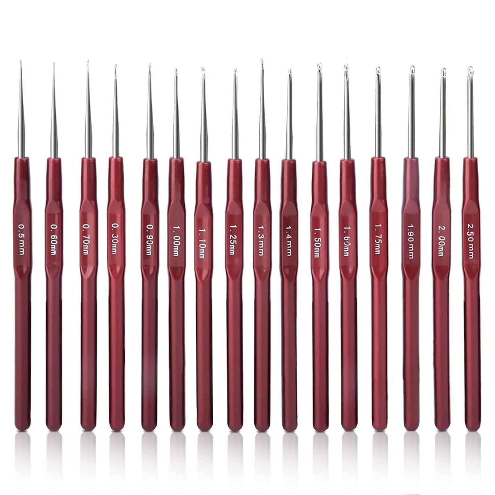 Agatige 16 Pcs Crochet Hooks Set, Steel Knitting Needles Kit Ergonomic Grip Handles Lace Crochet Hooks for Beginner,0.5, 0.6, 0.7, 0.8, 0.9, 1.0, 1.1, 1.2, 1.3, 1.4, 1.5, 1.6, 1.75, 1.9, 2.0 and 2.5mm
