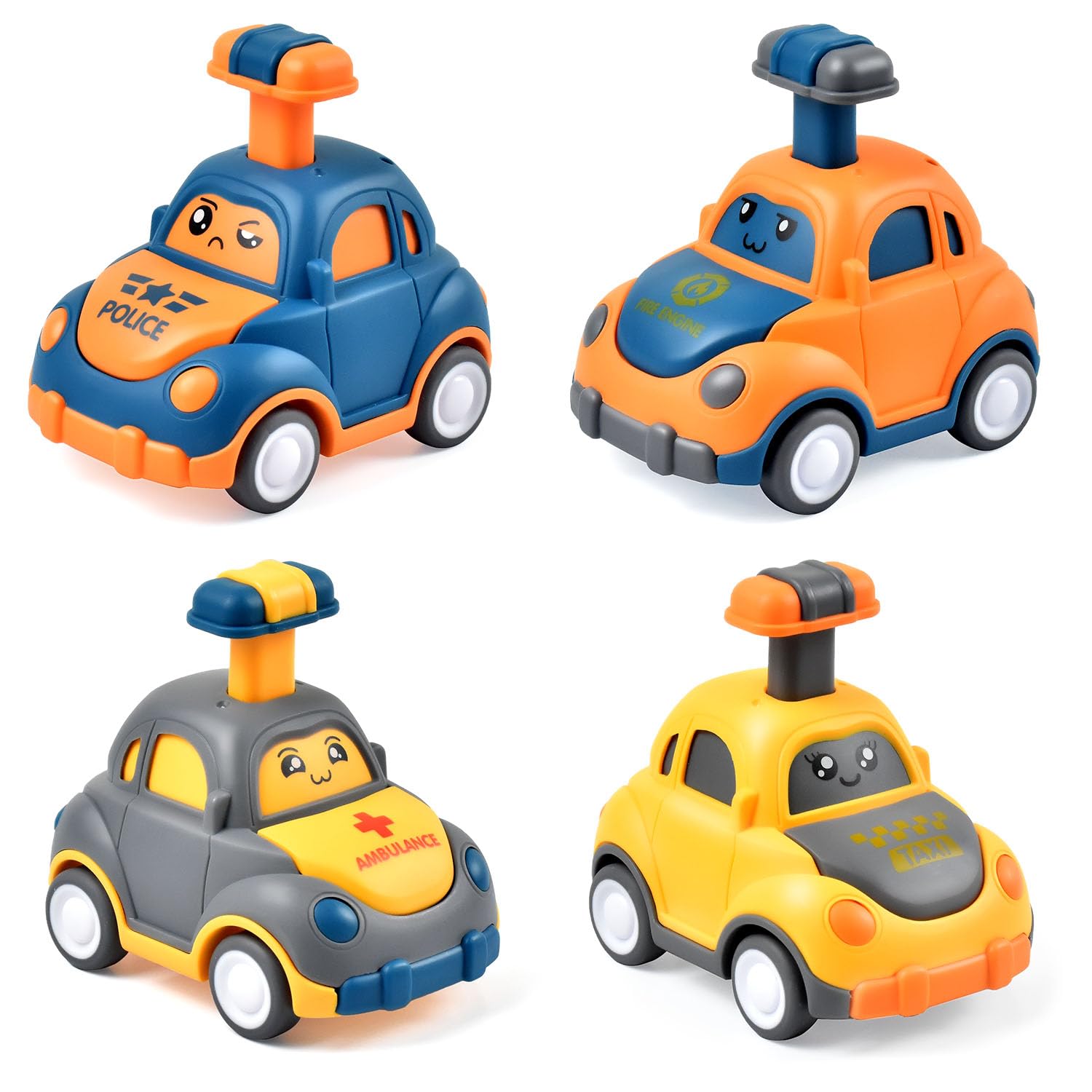 Tuko Cartoon Car Toys for 3+ Years old Boy and Girl Gift, Play Vehicles Toy 4Packs (Car)