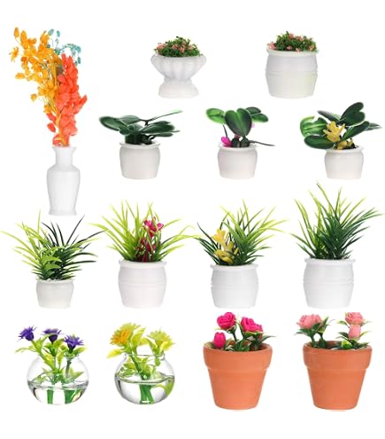 Garneck 3 Mini Flores De Resina Para Casa De Muñecas – Plantas Artificiales En Maceta (3x2.8x2 Cm)