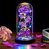 Valentines Day Rose Flowers Gifts for Her, Valentines Day Gifts for Her Mom Wife Girlfriend,Light Up Rose Gifts for Women,Glass Rose Valentines Gifts for Daughter, Birthday Gifts for Mom,Purple Rose